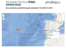 Sismo registado hoje no Seixal foi sentido na Lourinhã mas sem registo de ocorrências 